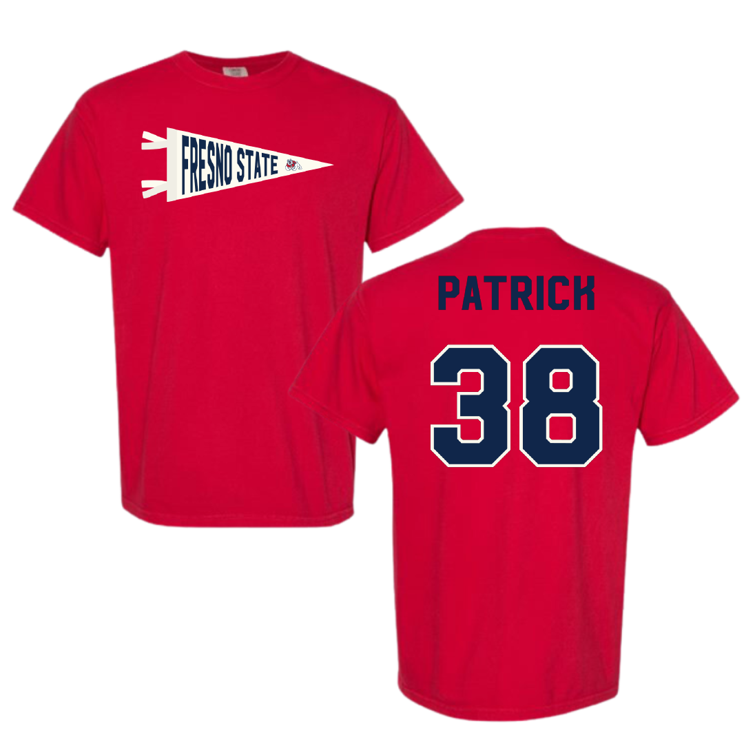 Fresno State University Baseball Red Pennant Comfort Colors Tee - #38 Tyler Patrick
