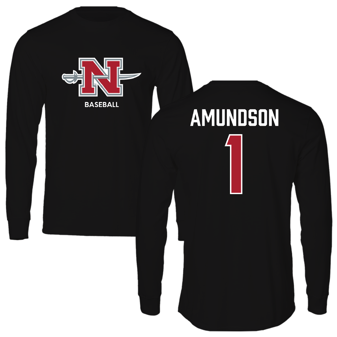 Nicholls State University Baseball Black Mascot Performance Long Sleeve - #1 Kaden Amundson
