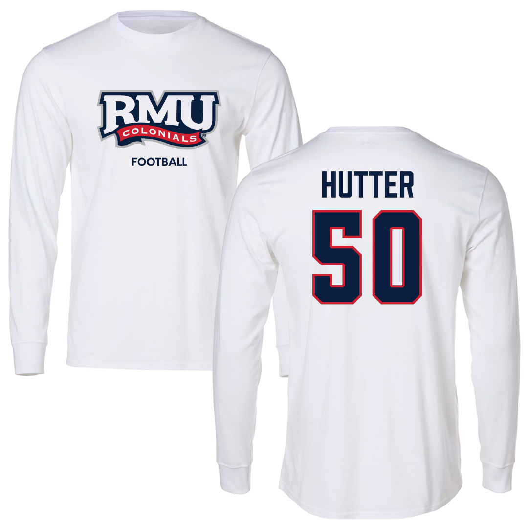 Robert Morris University Football White Mascot Performance Long Sleeve - #50 Jackson Hutter