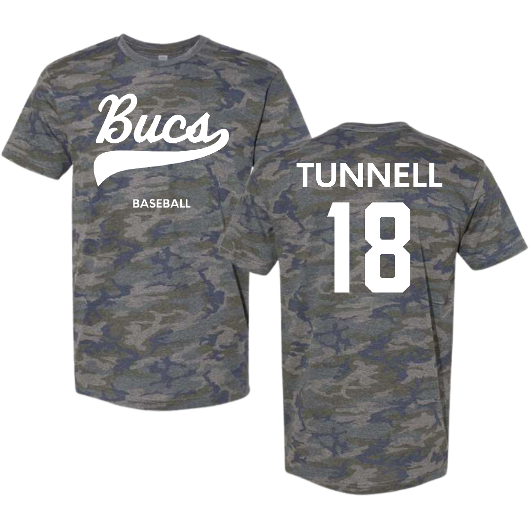Shelton State Community College Baseball Vintage Camo Tee - #18 Brooks Tunnell