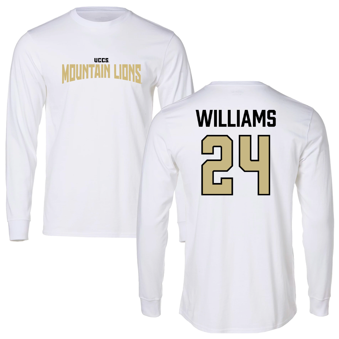 University of Colorado Colorado Springs Basketball (M) White Classic Performance Long Sleeve - #24 Shawn Williams