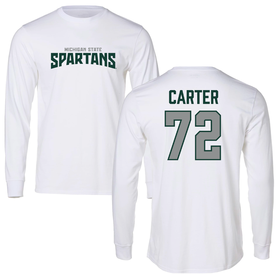 Michigan State University Football White Classic Long Sleeve - #72 Caleb Carter