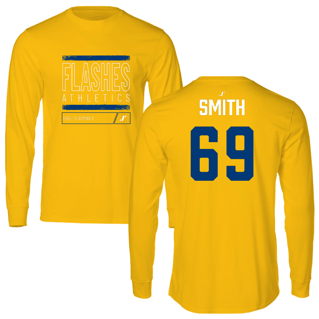 Kent State University Football Gold Dominate Performance Long Sleeve - #69 Braylon Smith