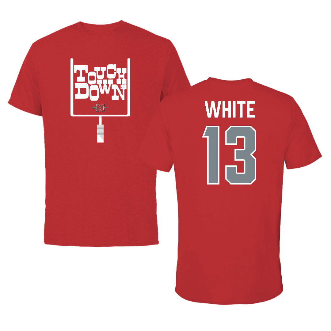 Nicholls State University Football Red Touchdown Performance Tee - #13 Kylin White