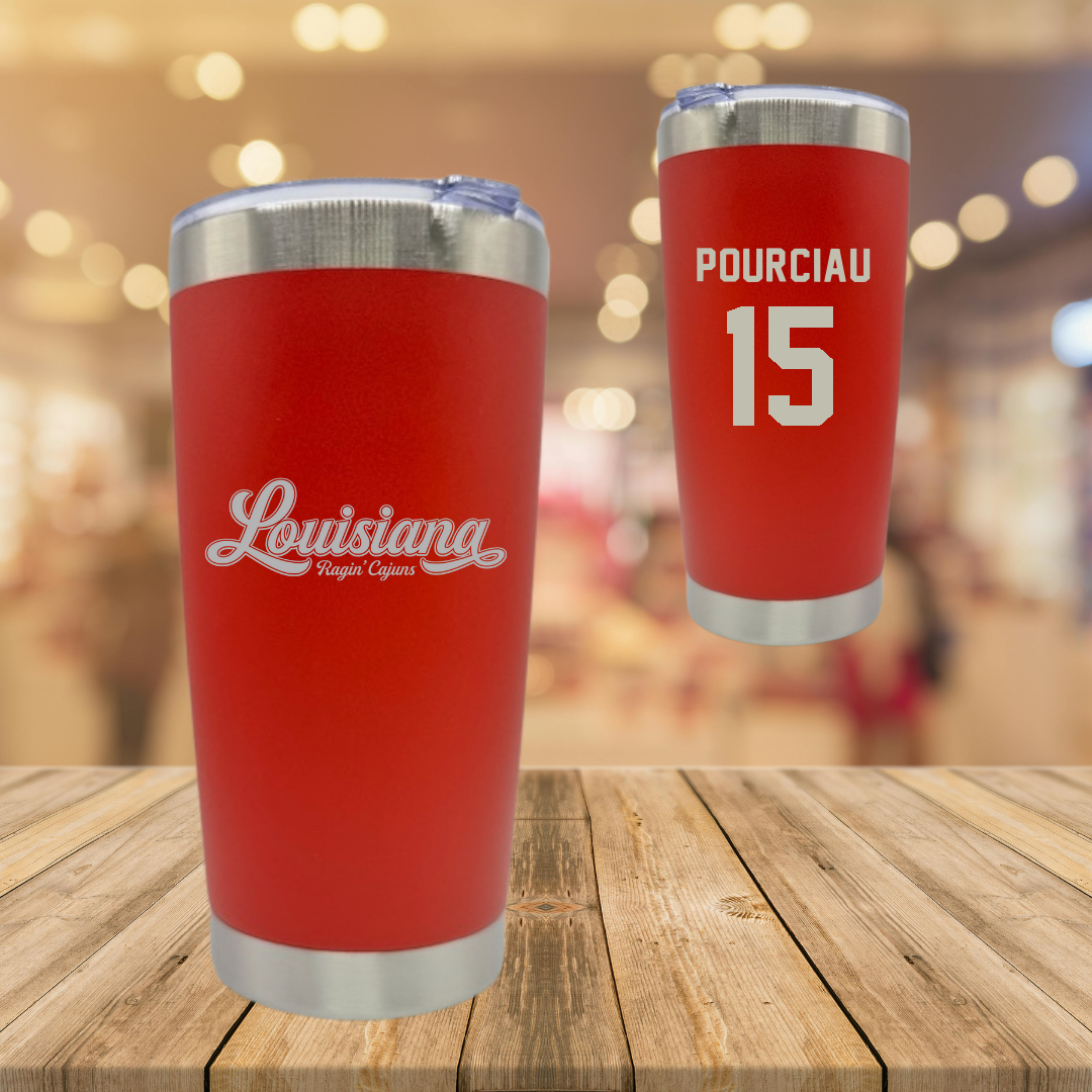 University of Louisiana at Lafayette Baseball Red Stainless Steel Tumbler - #15 Clayton Pourciau