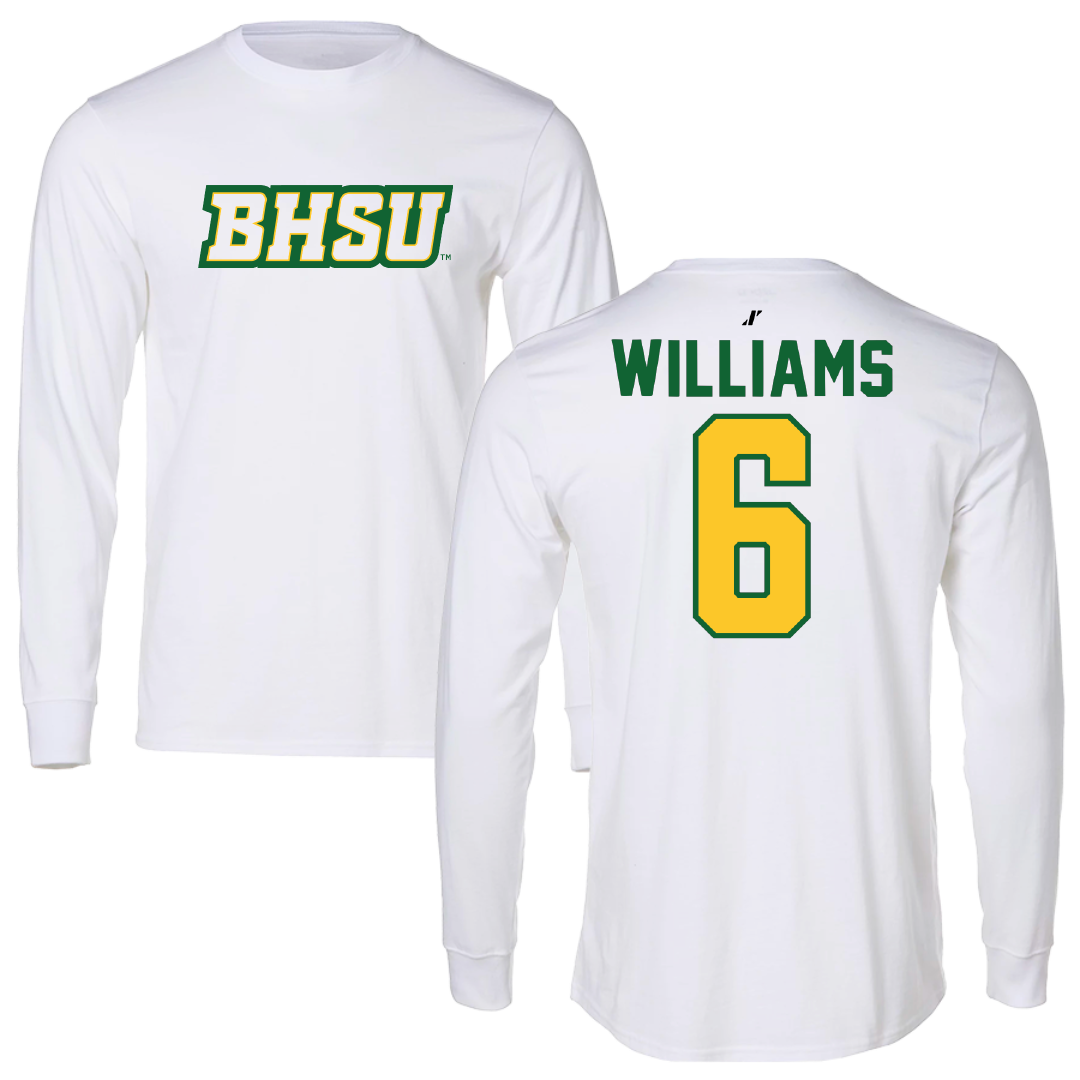 Black Hills State University Football White Performance Long Sleeve - #6 Jayden Williams