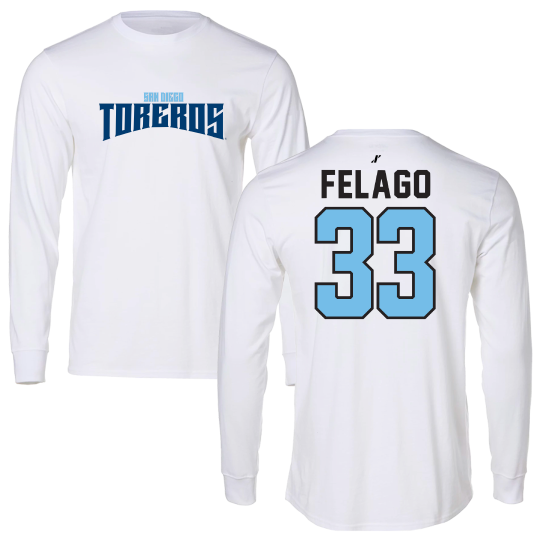 University of San Diego Football White Classic Performance Long Sleeve - #33 Nick Felago