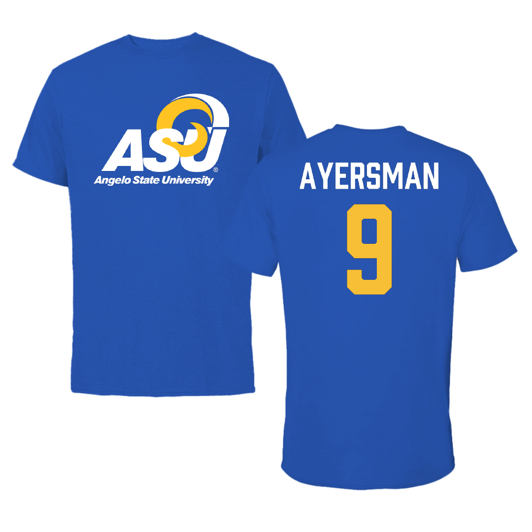 Angelo State University Football Blue Tee - #9 Kendall Ayersman