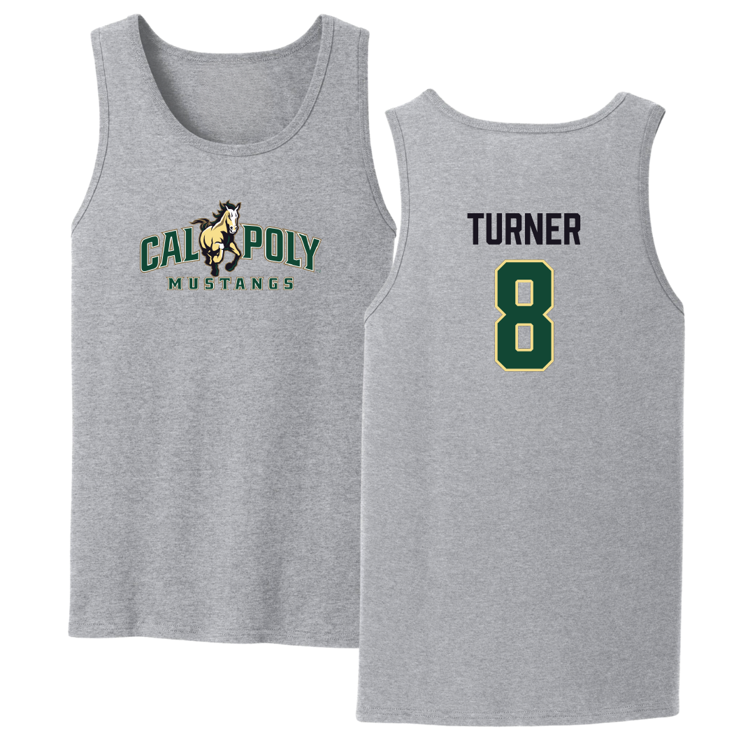 Cal Poly Football Sport Gray Tank Top - #8 DeMel Turner