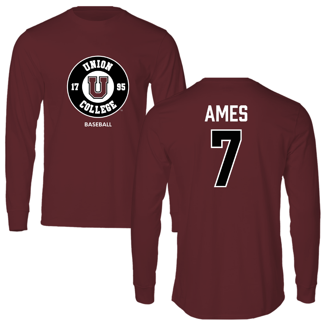 Union College Baseball Maroon Long Sleeve - #7 Cooper Ames