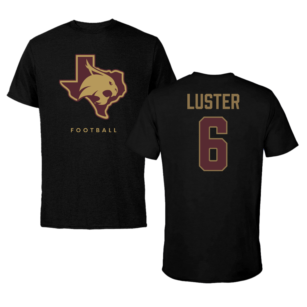 Texas State University Football Black Tee - #6 Keldric Luster
