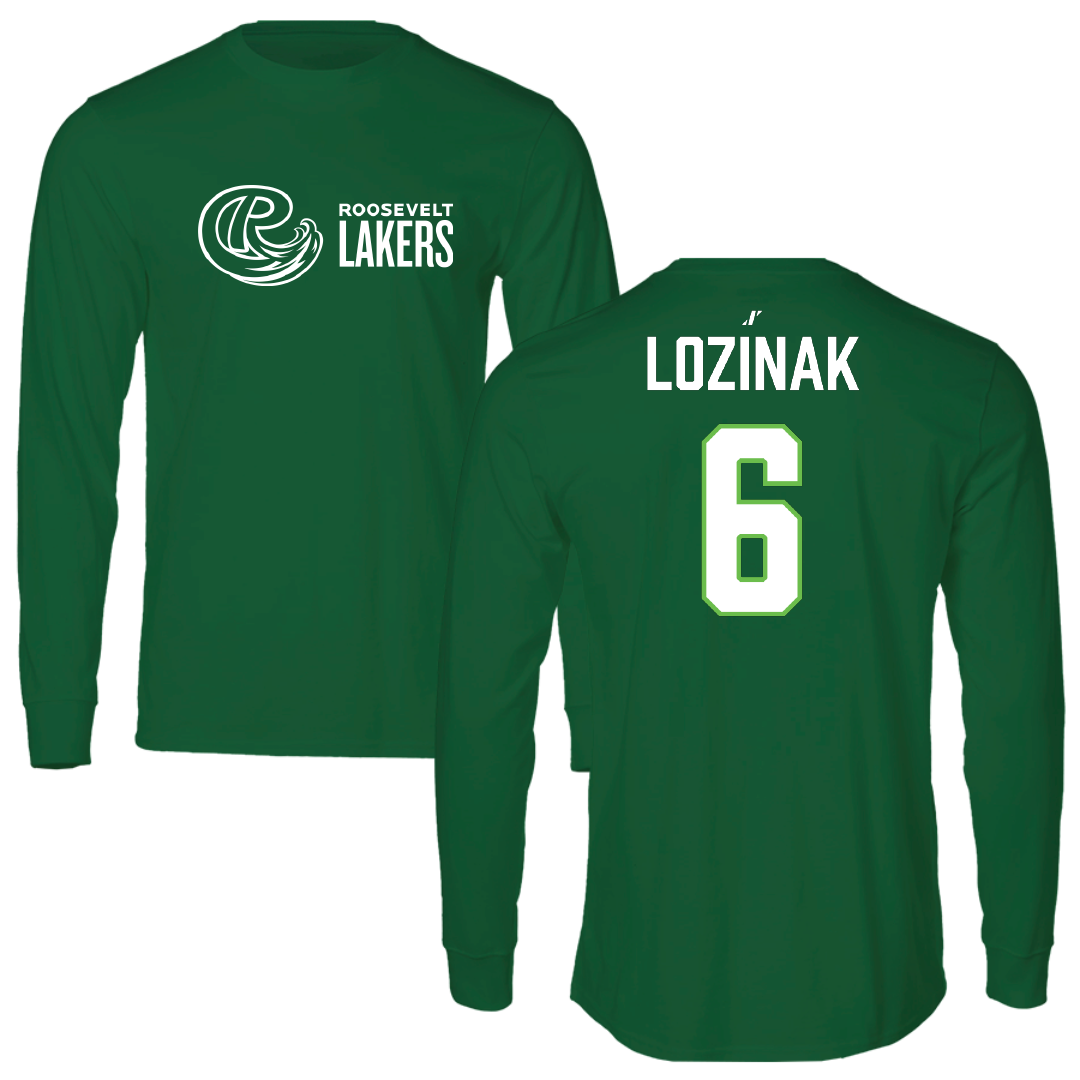 Roosevelt University Ice Hockey (M) Green Performance Long Sleeve - #6 Andrew Lozinak