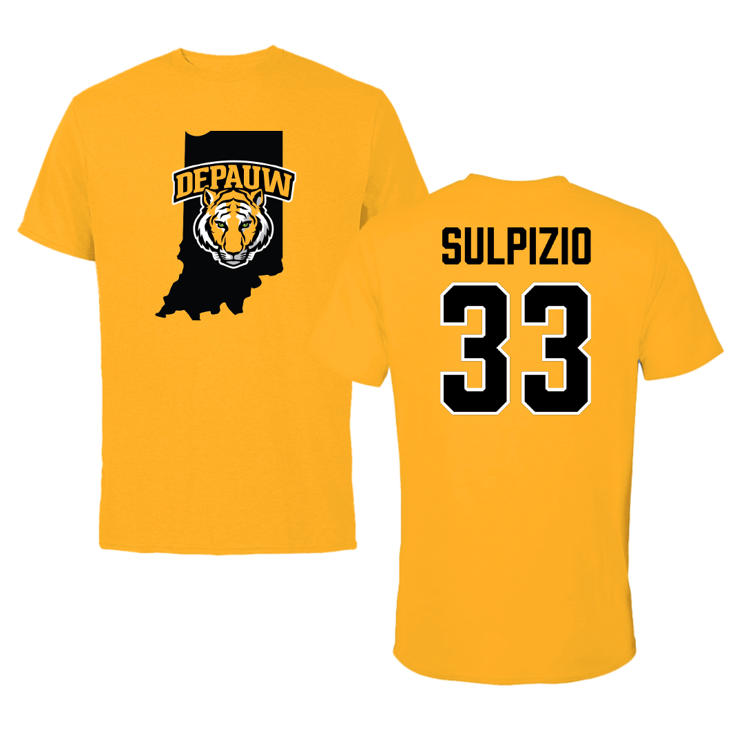 DePauw University Lacrosse (M) Gold State Performance Tee - #33 Noah Sulpizio