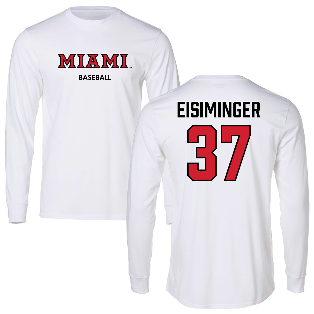 Miami University (Ohio) Baseball White Performance Long Sleeve - #37 Jared Eisiminger