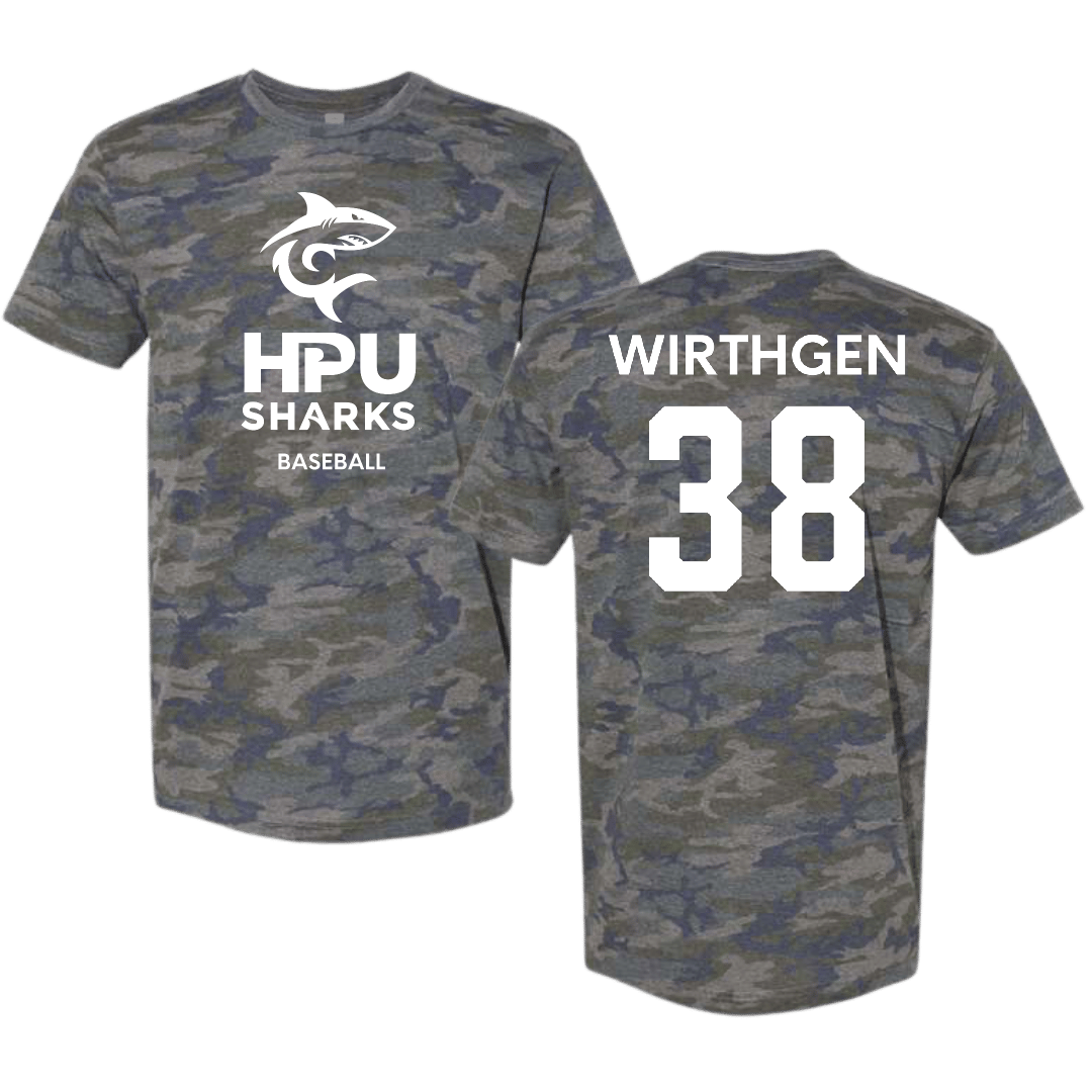 Hawaii Pacific University Baseball Vintage Camo Tee - #38 Brock Wirthgen