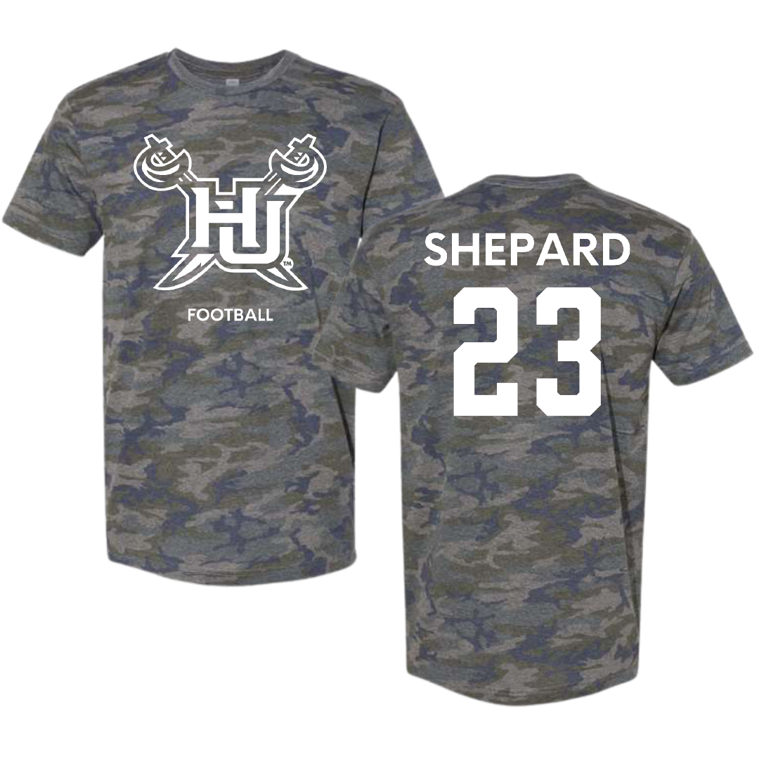 Hampton University Football Vintage Camo Tee - #23 Donovan Shepard