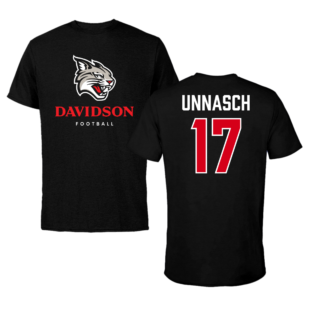 Davidson College Football Black Performance Tee - #17 Rodney Unnasch