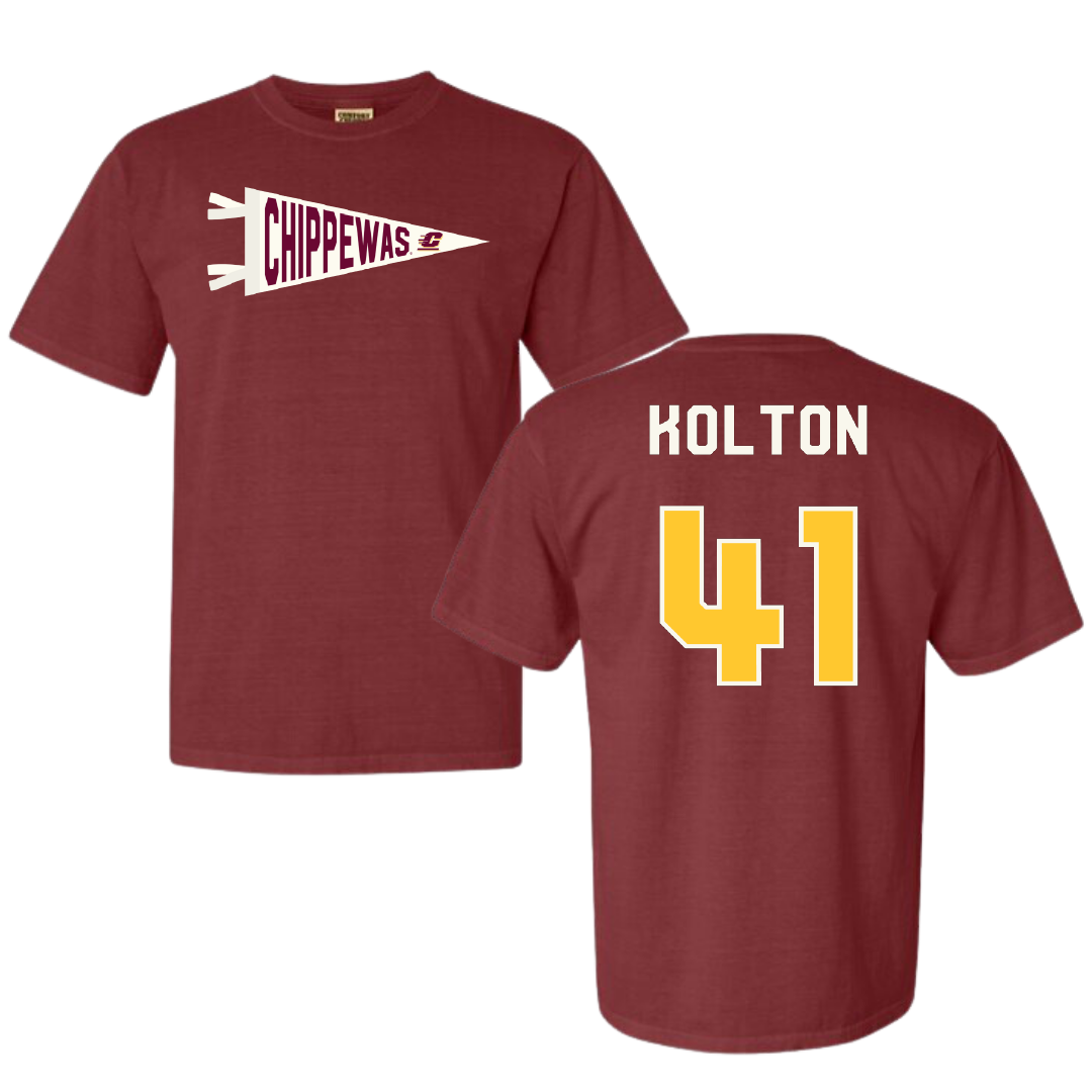 Central Michigan University Baseball Maroon Pennant Comfort Colors Tee - #41 Benjamin Kolton