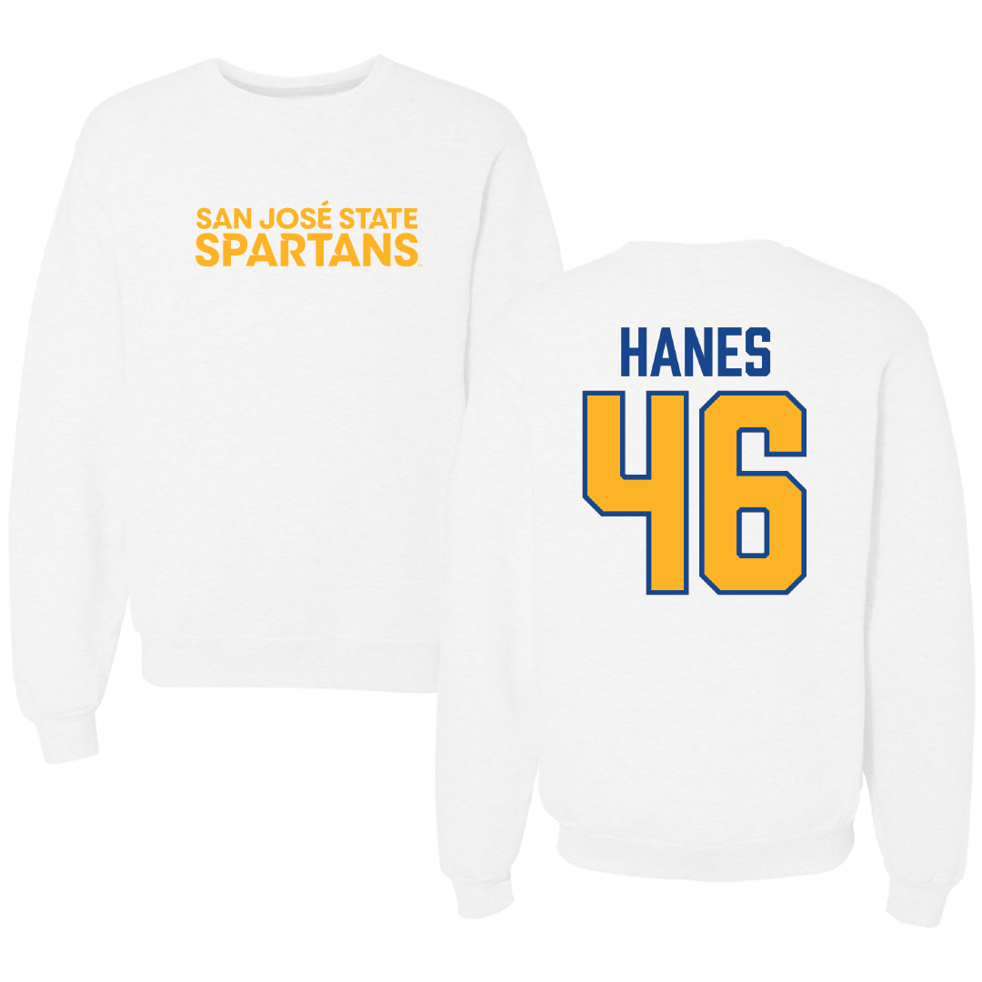 San Jose State University Baseball White Crewneck - #46 Hunter Hanes