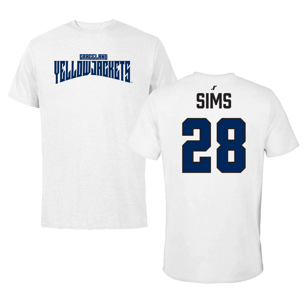 Graceland University Baseball White Classic Performance Tee - #28 Ashtyn Sims