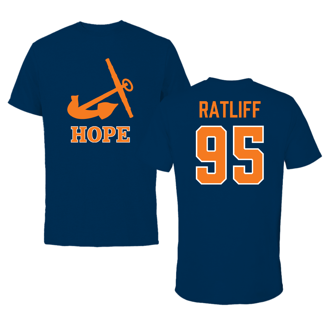 Hope College Football Navy Performance Tee - #95 Ty Ratliff