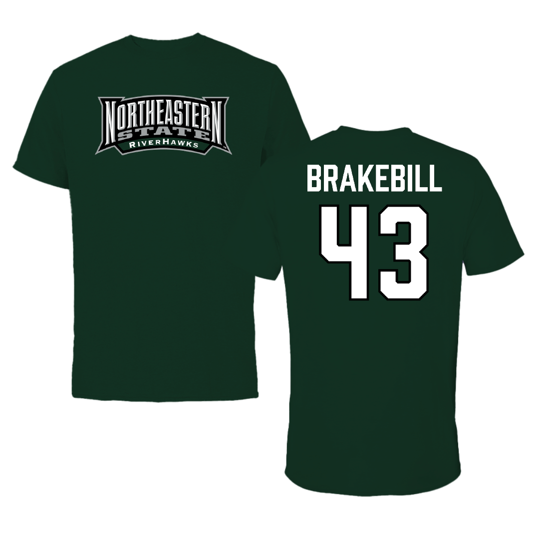 Northeastern State University Football Forest Green Block Performance Tee - #43 Kale Brakebill