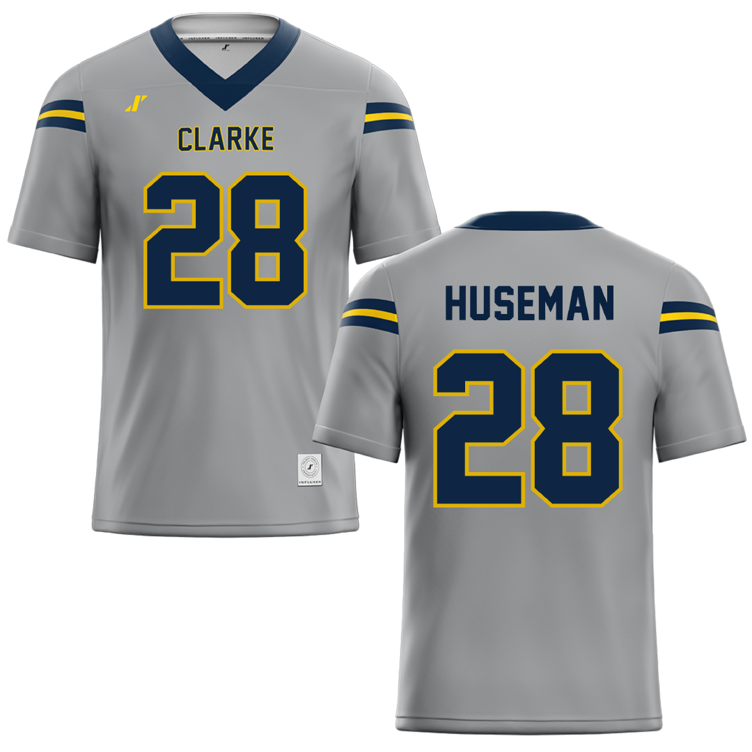 Clarke University Gray Football Jersey - #28 Bradey Huseman
