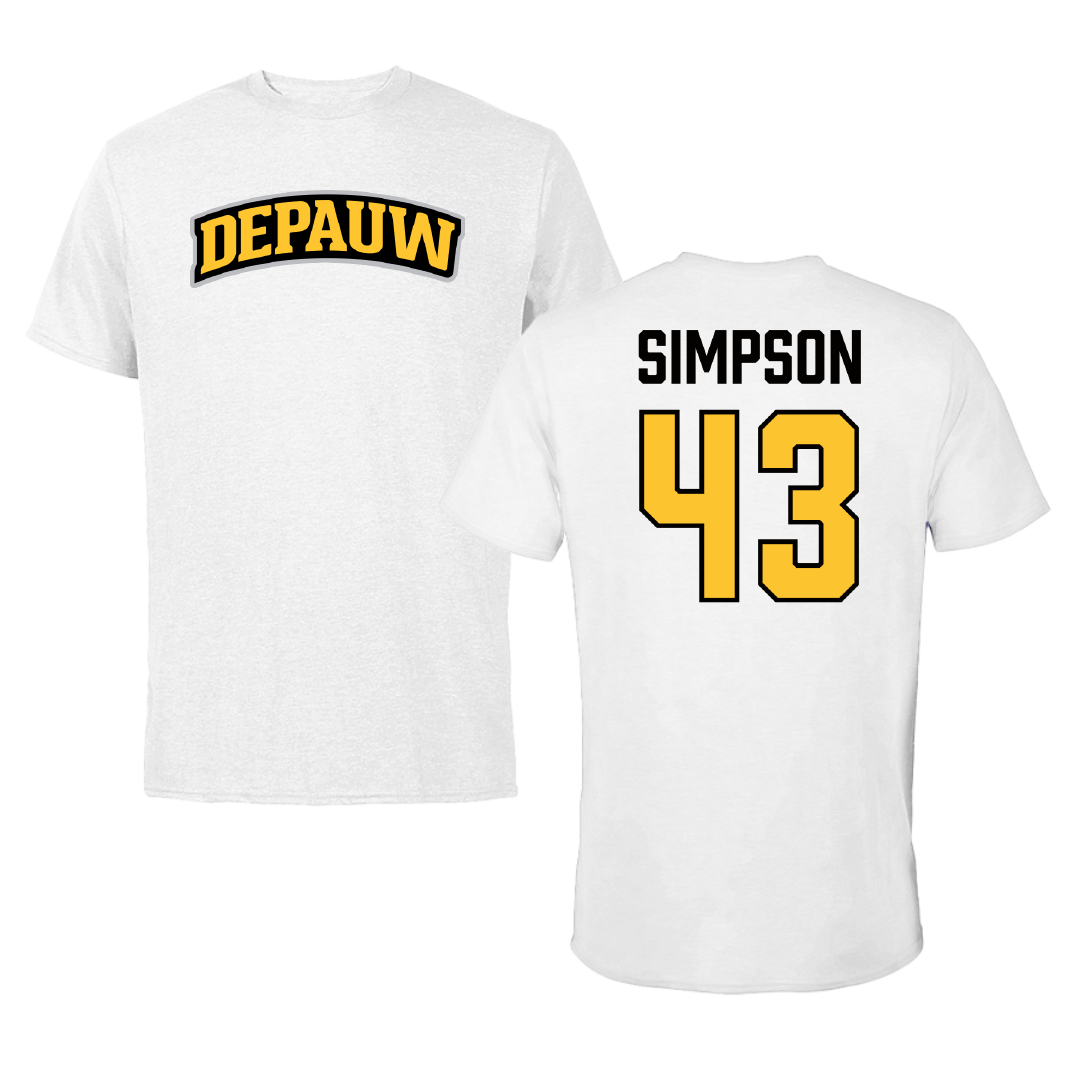 DePauw University Football White Performance Tee - #43 Clark Simpson