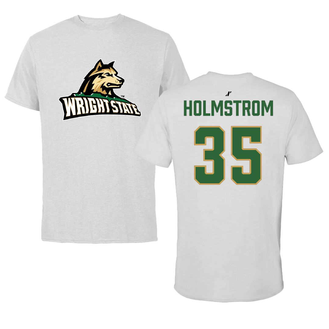 Wright State University Baseball Light Gray Tee - #35 Keegan Holmstrom