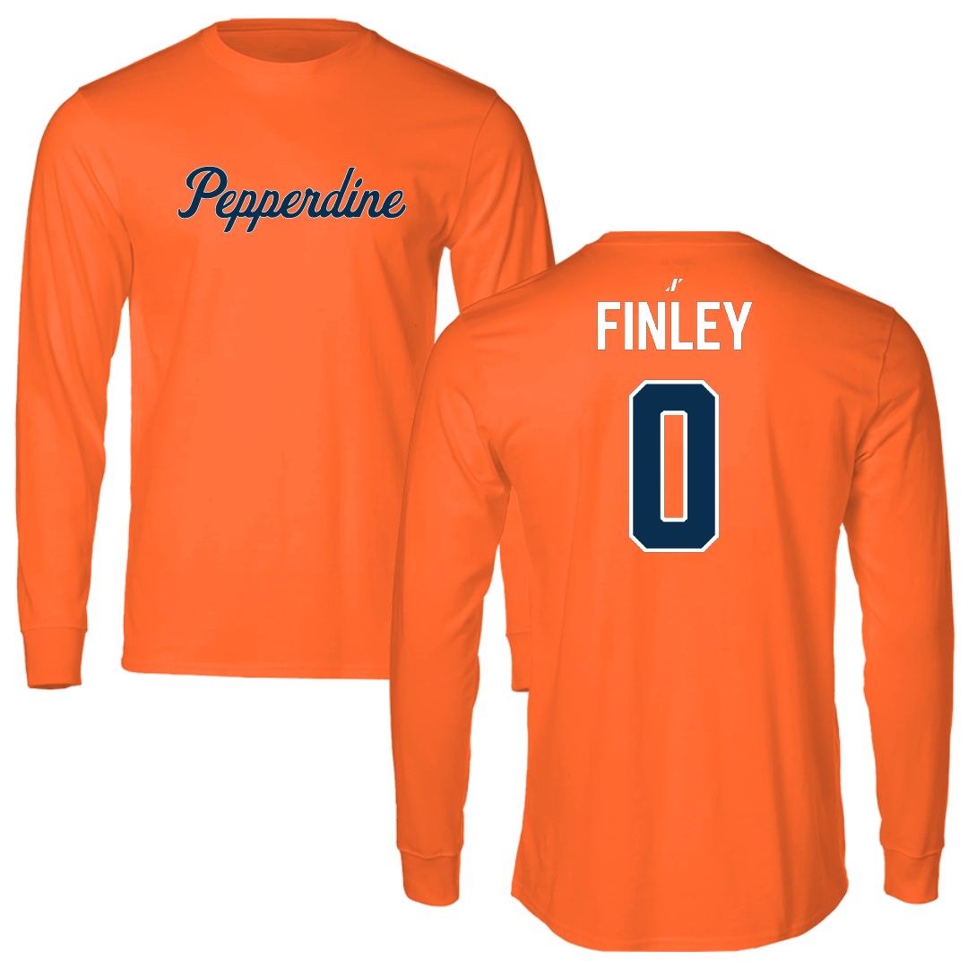 Pepperdine University Basketball Orange Long Sleeve - #0 Ivory Finley