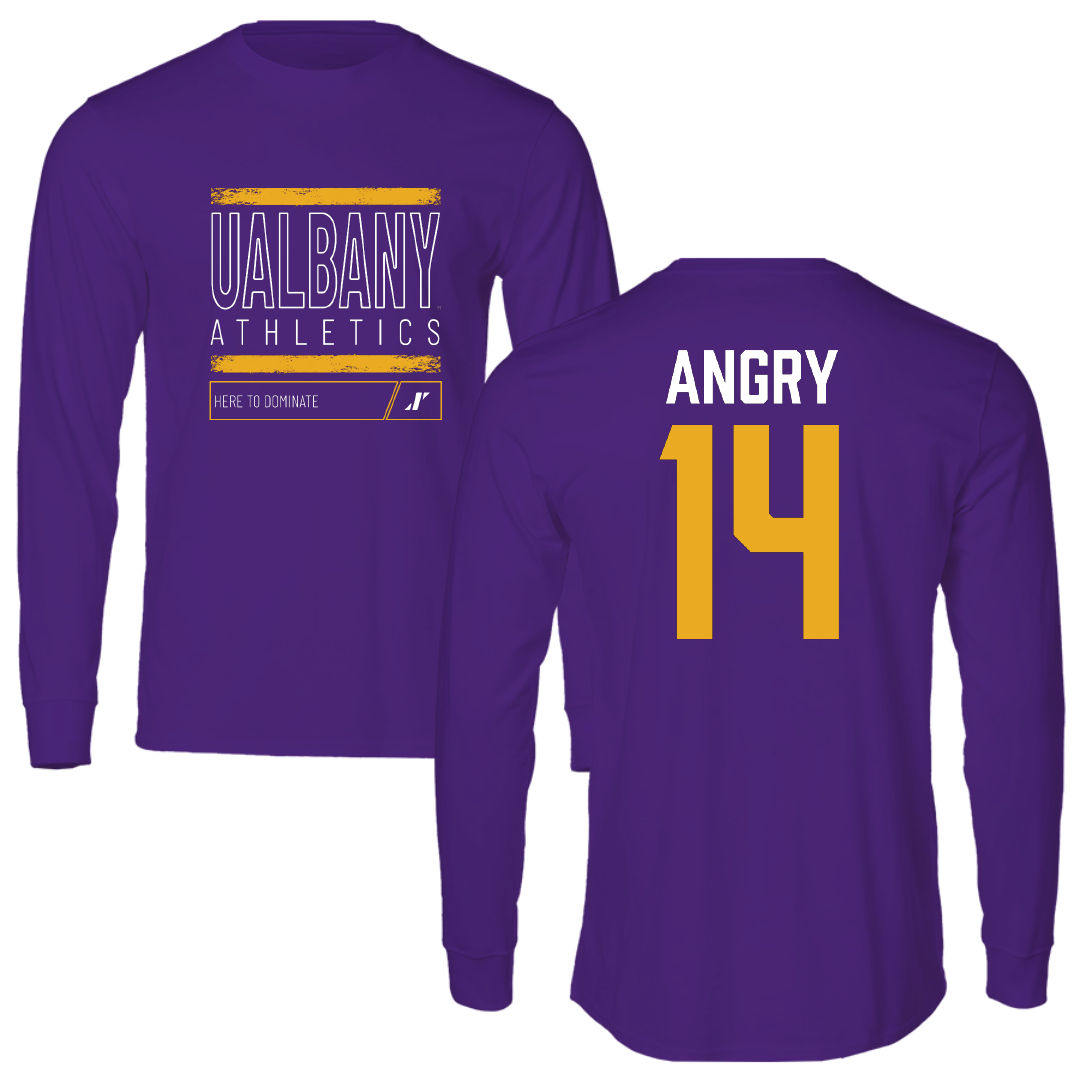 University at Albany Football Purple Dominate Performance Long Sleeve - #14 Kevon Angry