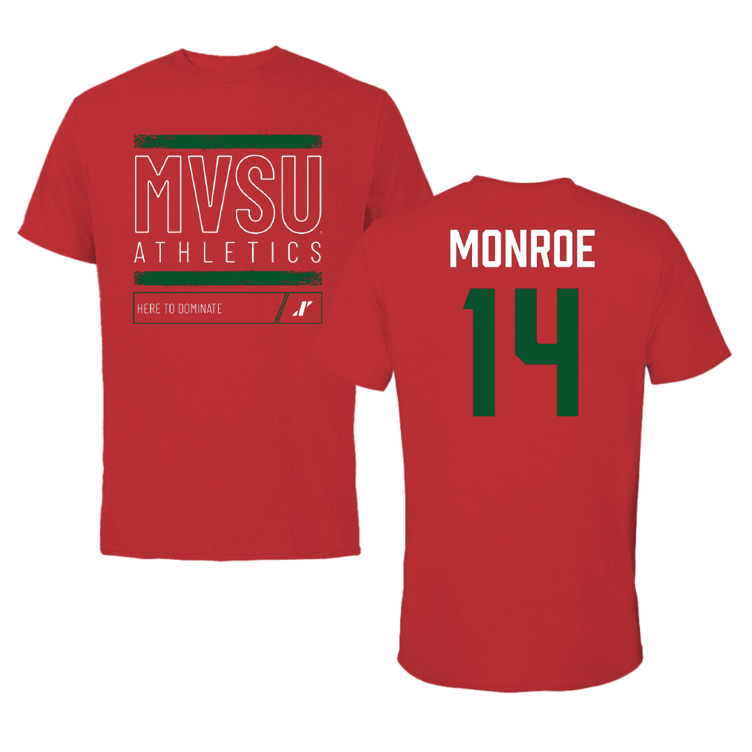 Mississippi Valley State University Football Red Dominate Performance Tee - #14 Antone Monroe