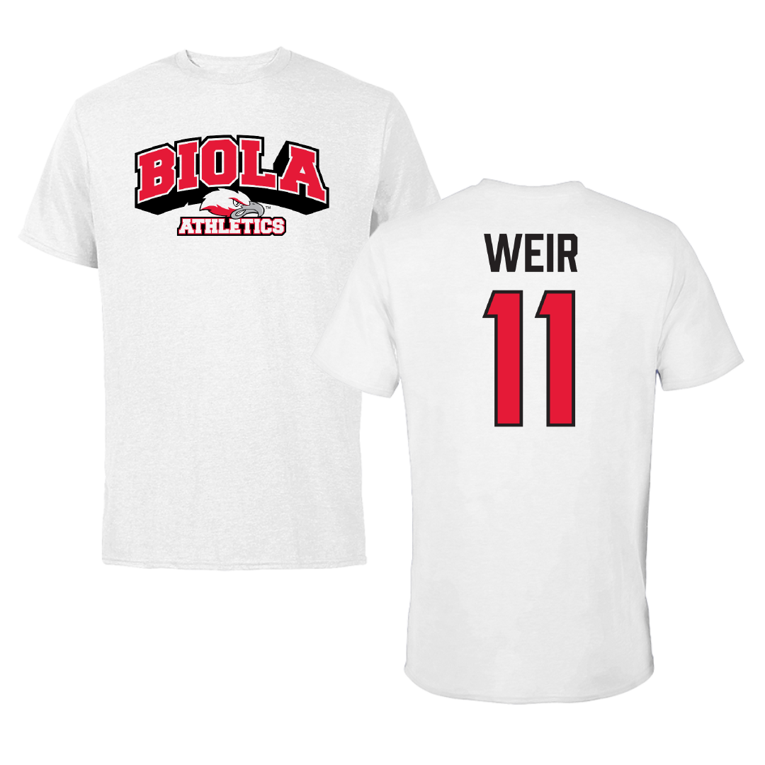 Biola University Basketball (M) White Performance Tee - #11 Walker Weir