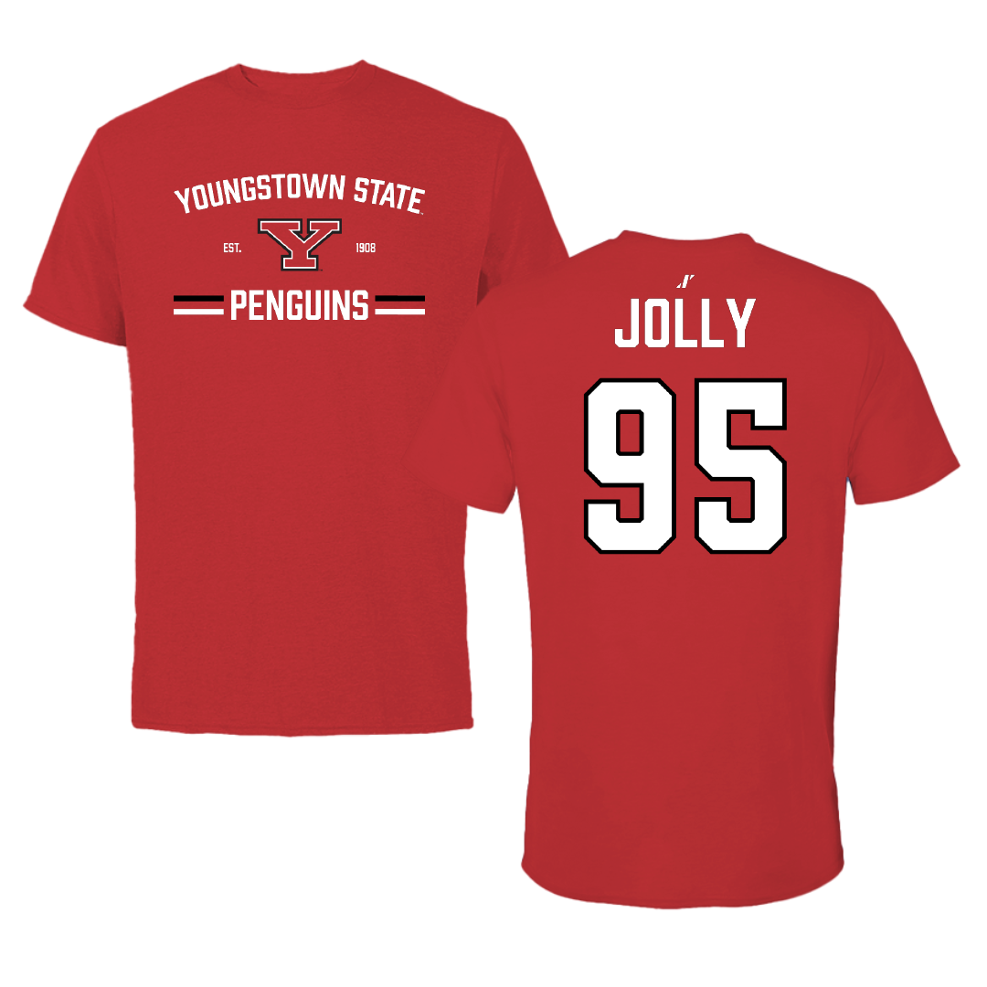 Youngstown State University Football Red General Performance Tee - #95 Thomas Jolly