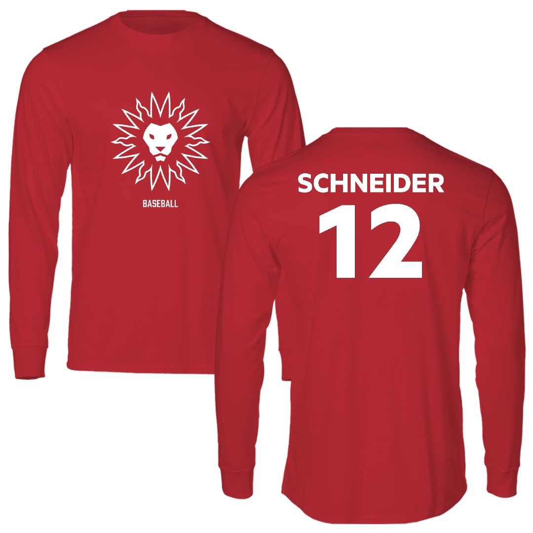 Loyola Marymount University Baseball Red Performance Long Sleeve - #12 Maxwell Schneider
