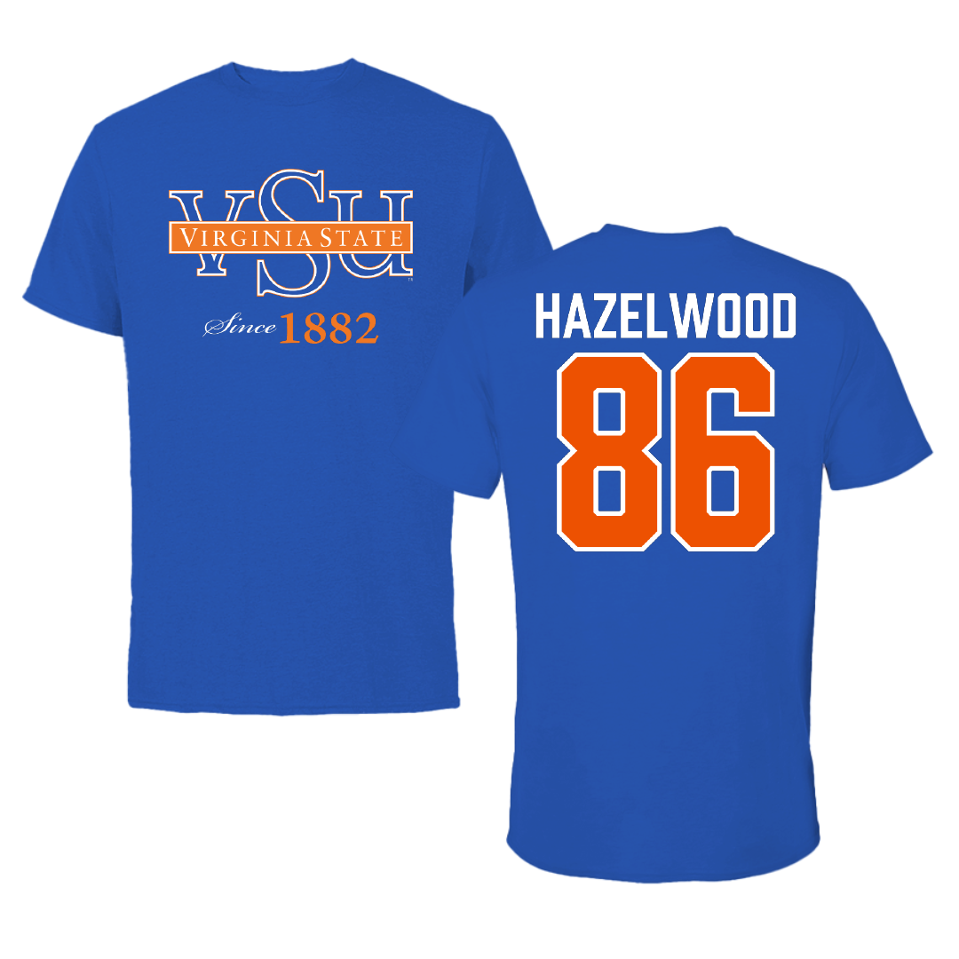 Virginia State University Football Blue Performance Tee - #86 Khalil Hazelwood