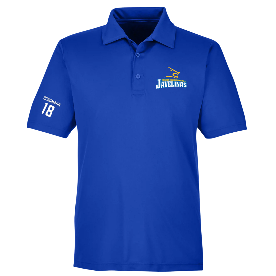 Texas A&M University-Kingsville Baseball Blue Polo - #18 Tyler Schumann