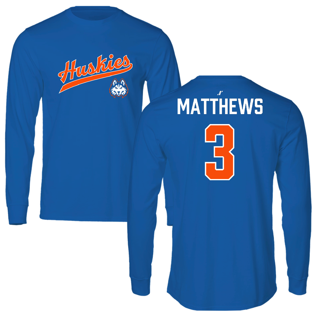 Houston Christian University Baseball Blue General Long Sleeve - #3 Caleb Matthews
