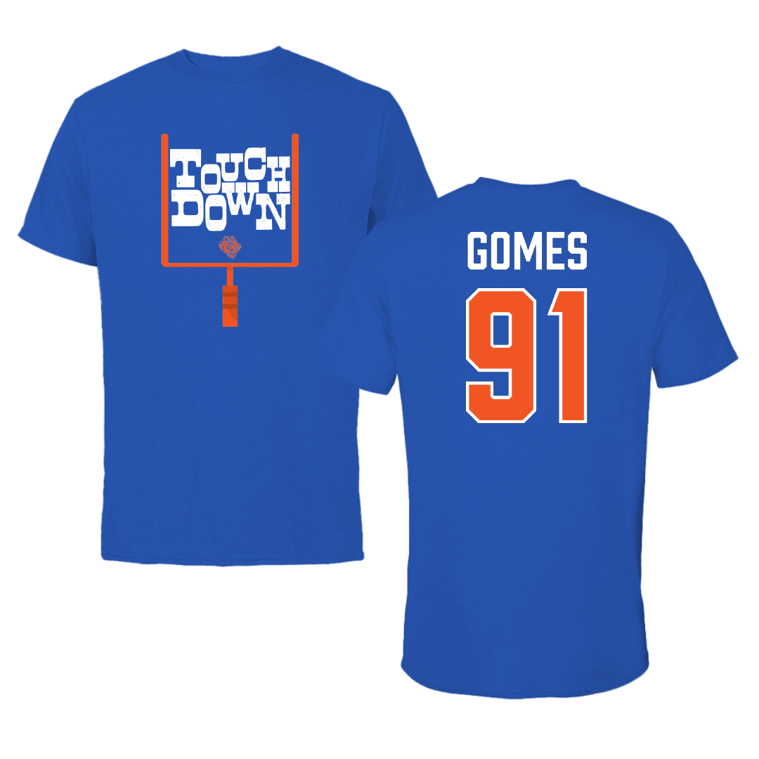 Savannah State University Football Blue Touchdown Tee - #91 Julius Gomes