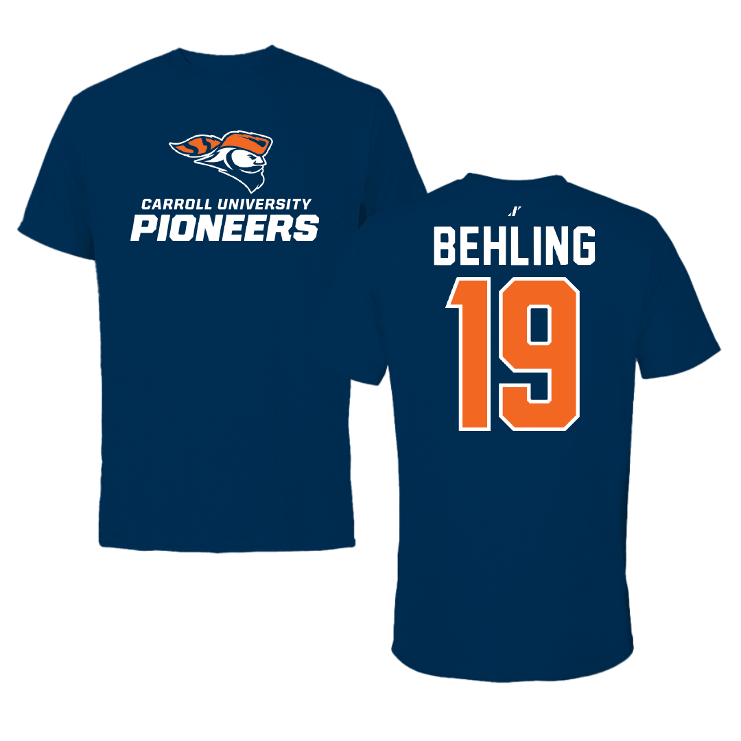 Carroll University Football Navy Performance Tee - #19 Jonah Behling