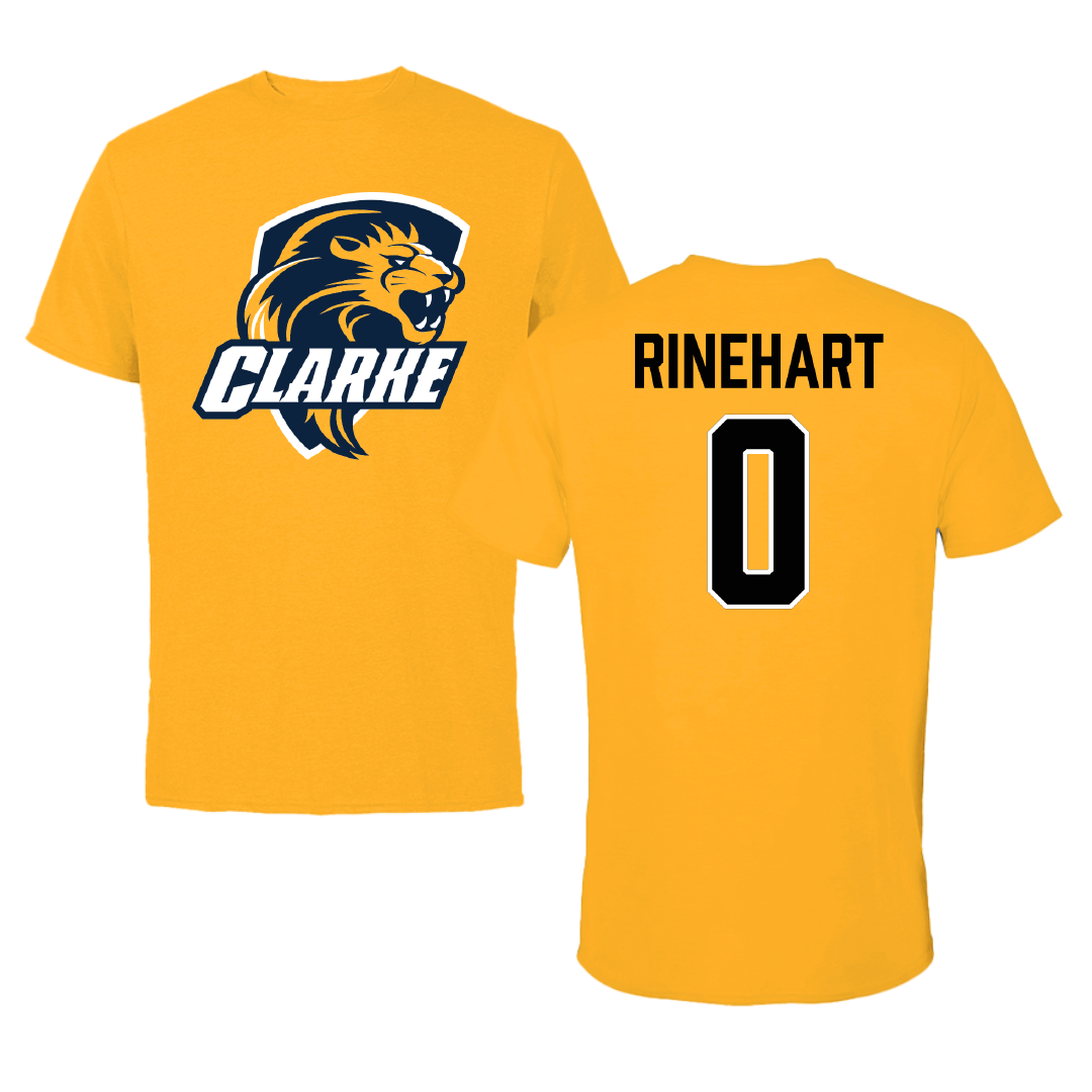 Clarke University Football Gold Tee - #0 Zach Rinehart
