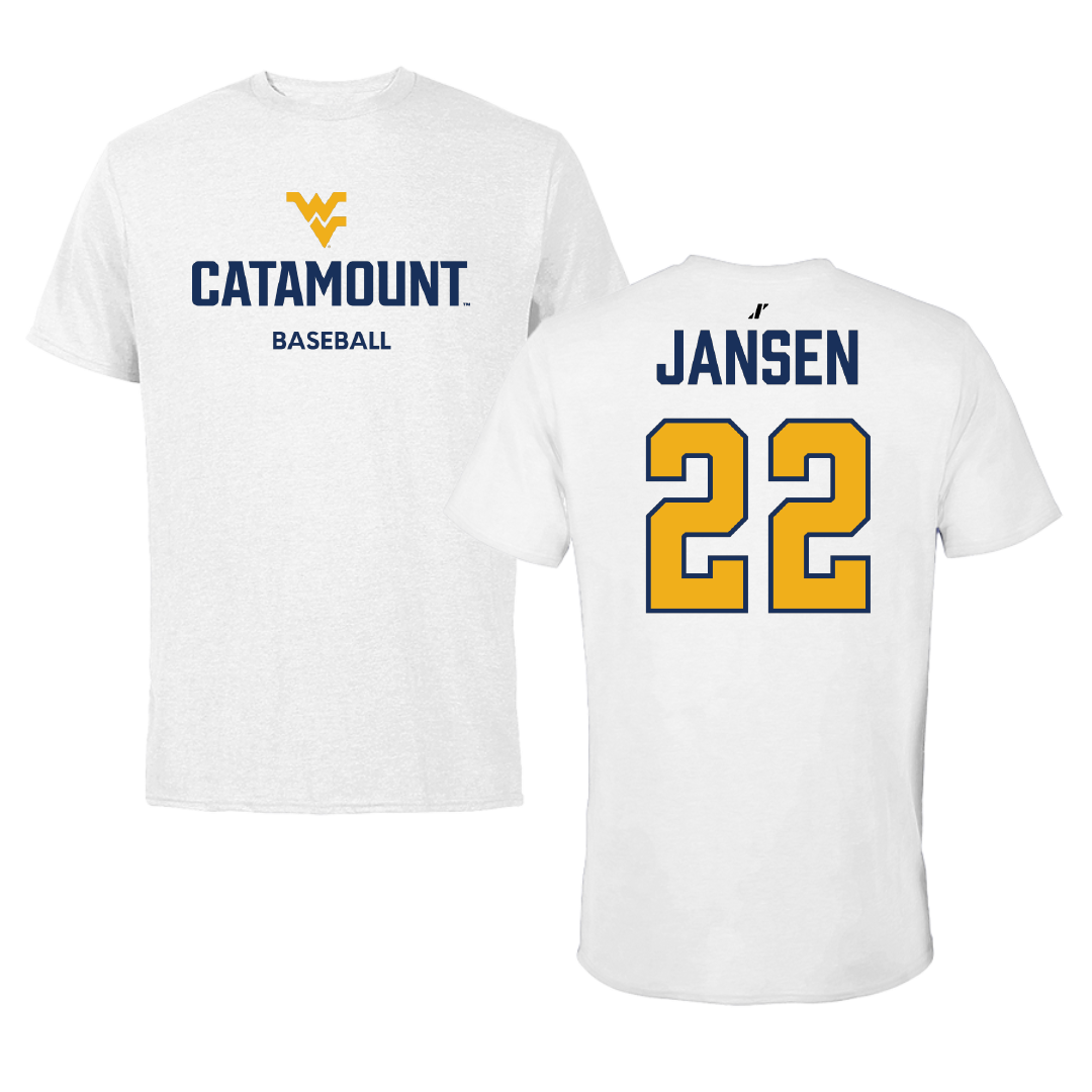 Potomac State College Baseball White Performance Tee - #22 Gabe Jansen
