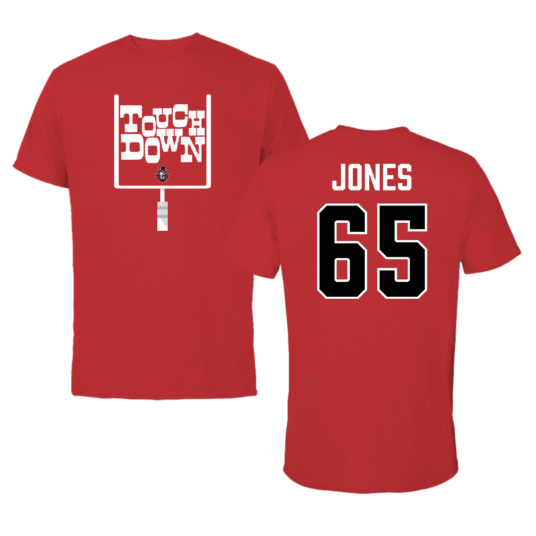 Austin Peay State University Football Red Touchdown Performance Tee - #65 Miada Jones
