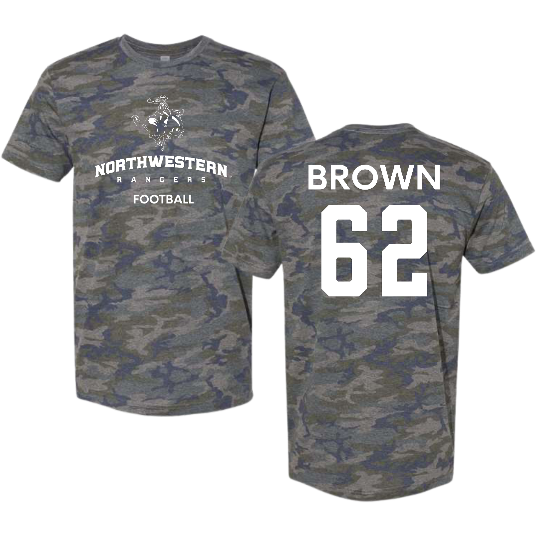 Northwestern Oklahoma State University Football Vintage Camo Tee - #62 Barrett Brown
