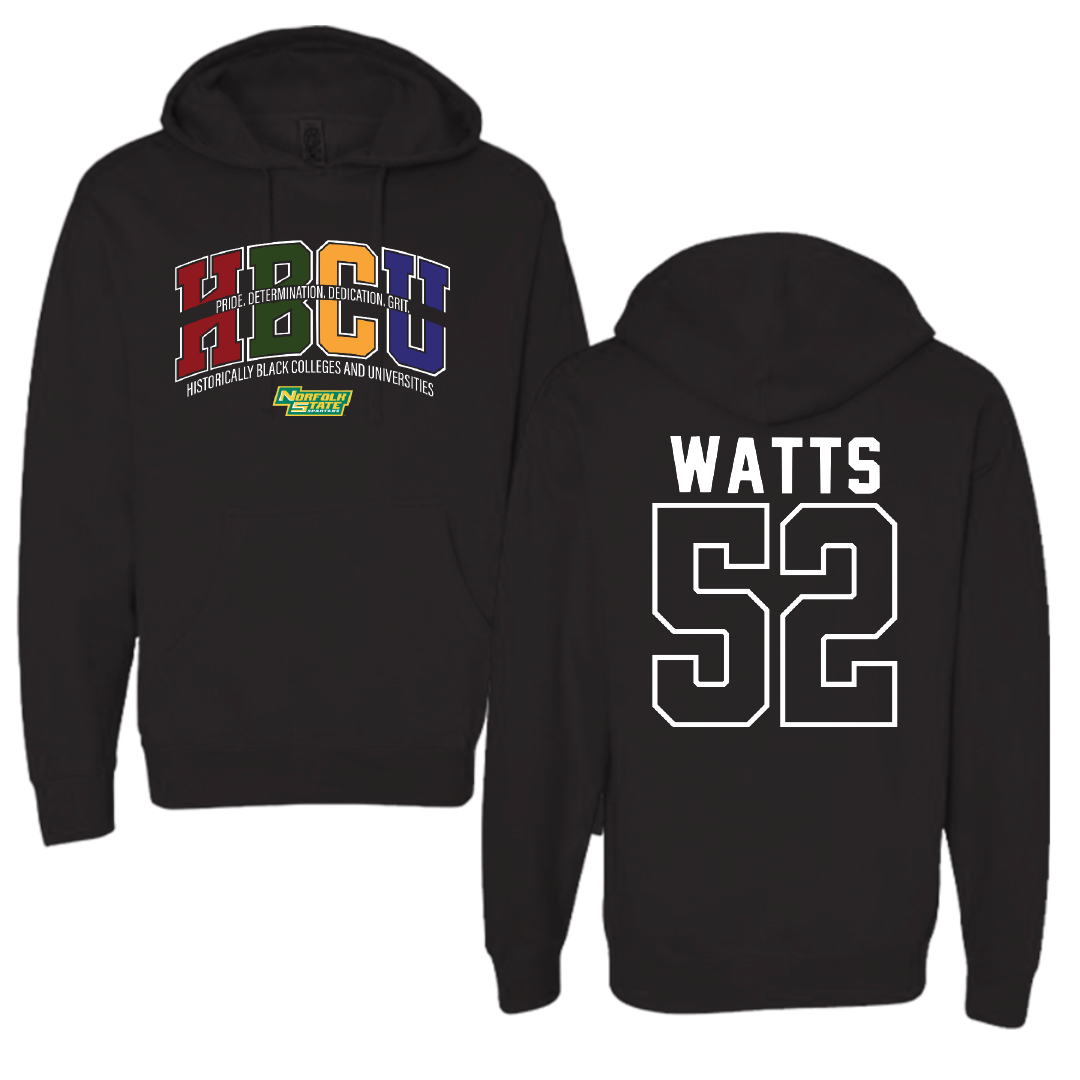 Norfolk State University Football Black HBCU Hoodie - #52 Matthieu Watts