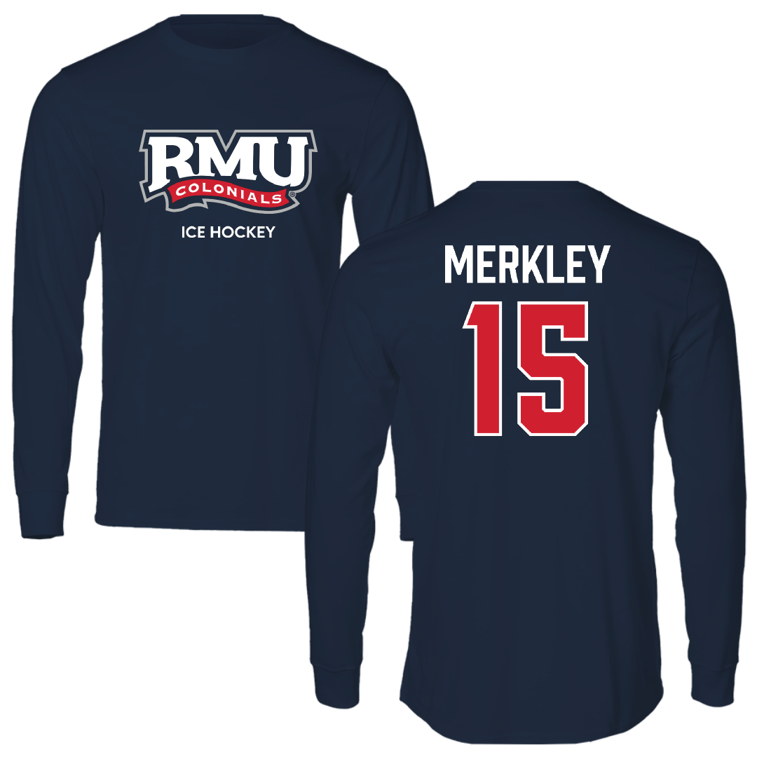 Robert Morris University Ice Hockey (M) Navy RMU Long Sleeve - #15 Charles Merkley