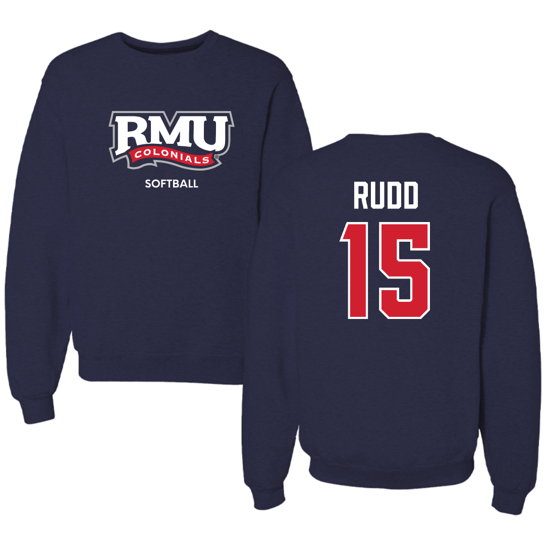 Robert Morris University Softball Navy RMU Crewneck - #15 Aglaia Rudd