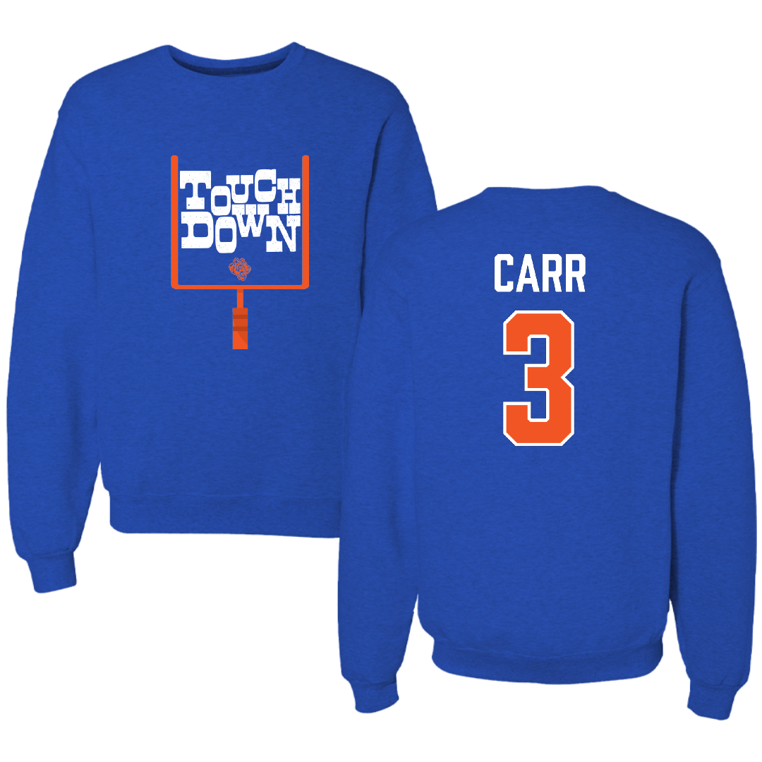 Savannah State University Football Blue Touchdown Crewneck - #3 Brent Carr