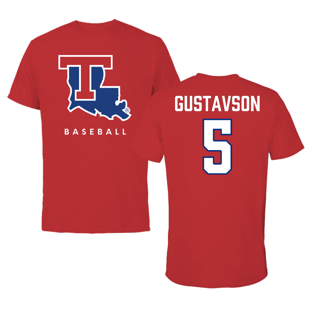 Louisiana Tech University Baseball Red Tee - #5 Hayden Gustavson