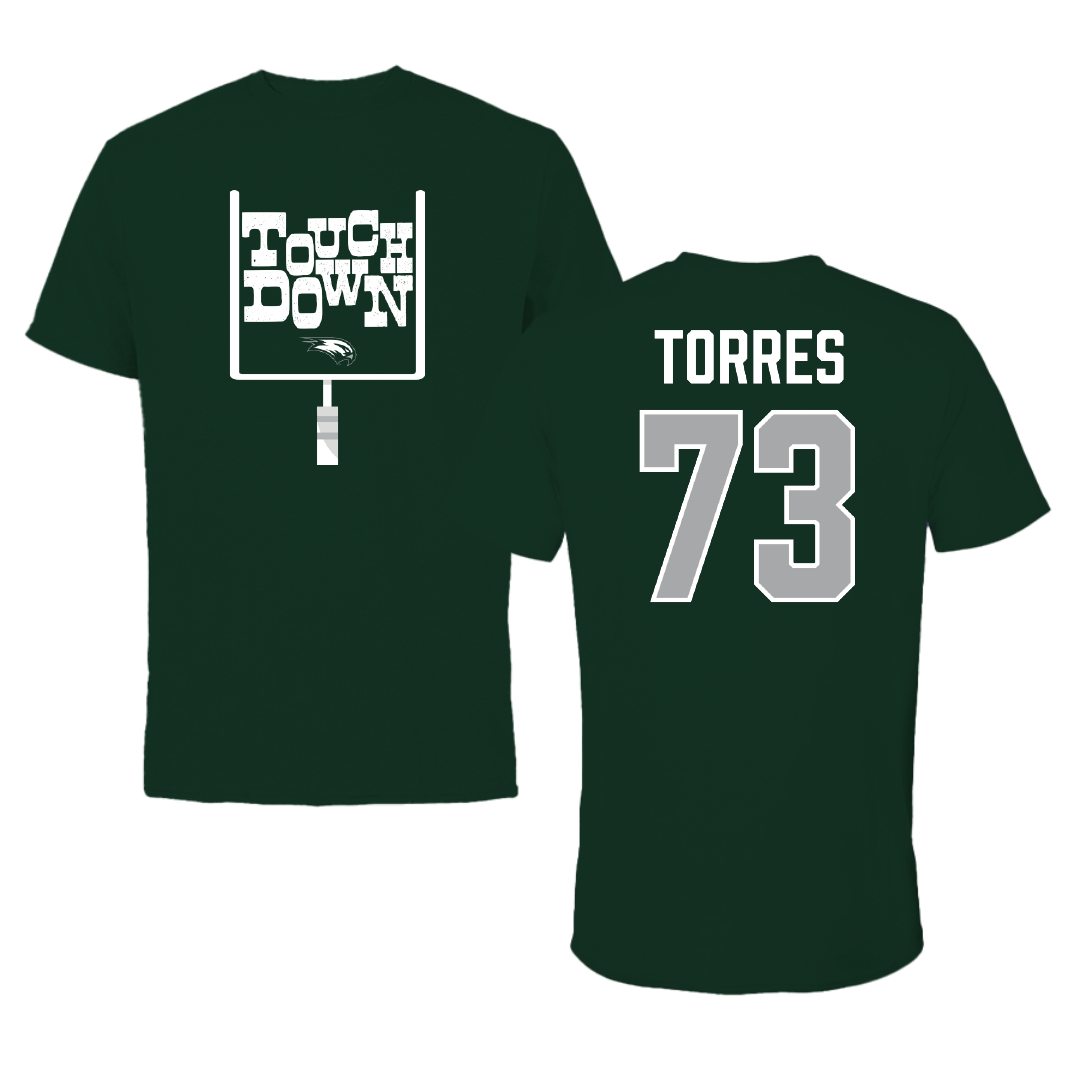 Wagner College Football Forest Green Touchdown Performance Tee - #73 Jackson Torres
